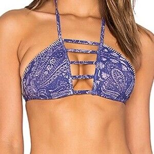 Ale by Alessandra Blanket Stitch Trim Cut Out Paisley Boho Tie Bikini Top XS